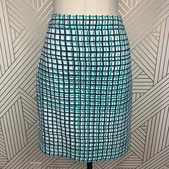 EUC KATE SPADE Stylish Green and White Checkered Mid Length Skirt, Fully Lined - Picture 8 of 16